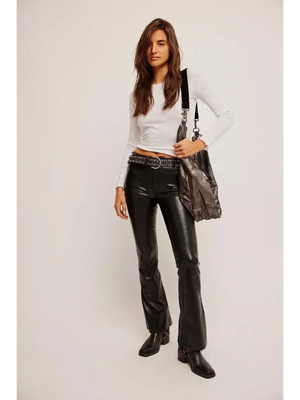 We The Free People‎ Level Up Faux Leather Slit Bootcut Pants Size 25